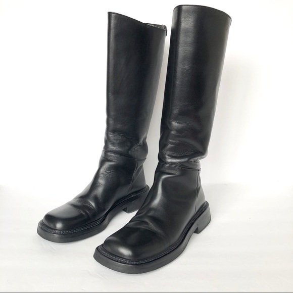 Prada Shoes - Prada Black Leather Square Toe Tall Boots 36.5/6.5